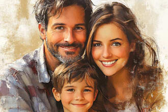 draw a family portrait with digital watercolor painting