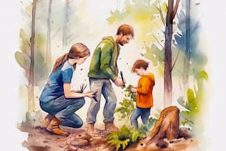 watercolor children story book illustration, kids story book illustration