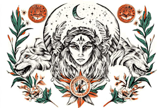 design line art traditional tattoo and tshirt design