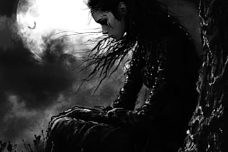 draw black and white dark horror fantasy art