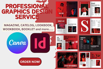 magazine design catalog, booklet, catalogue layout lookbook with canva, indesign