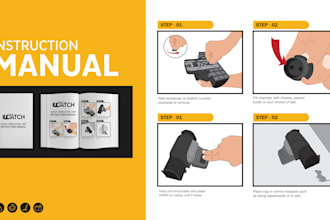 design an instruction manual, user guide or illustrated steps