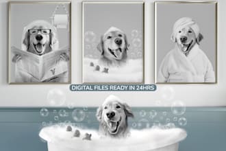 create custom pet portraits, set of 4, black and white
