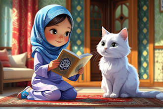 illustrate muslim kids storybook, children arabic book, islamic book design, KDP