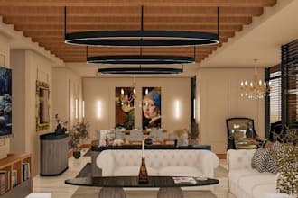 construct 3d minimalistic living room, luxurious dining room, villa, d5 render