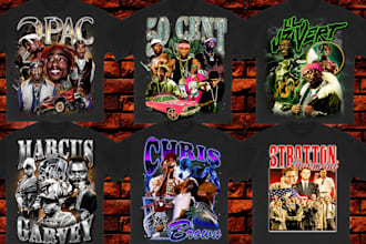 design a unique vintage style bootleg 90s rap tee for you