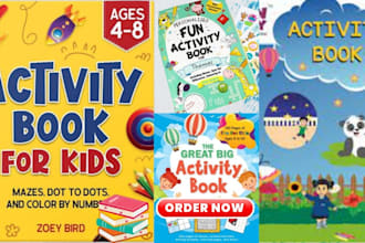 design kids activity book, worksheet, educational book, workbook design