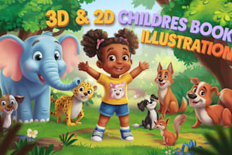 design african american 3d children story book illustration, kids picture book