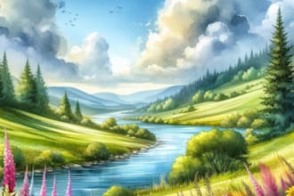 draw a watercolor landscape illustration