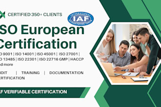 give iso 9001, 13485, 22716 gmp, 41001, 27701 certification documentation