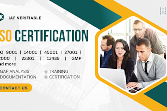 give iso 9001, 45001 , 14001, gmp, 22301 iso certification