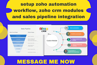 set up zoho automation workflows, CRM modules, and sales pipeline integration