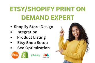 design etsy print on demand shopify pod store  website design shopify printify