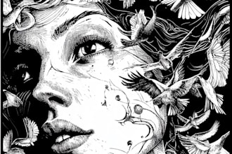 engraving linocut style digital drawing art