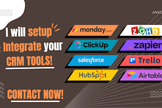 set up and integrate CRM tools clickup, zoho, hubspot, clickup, monday, zapier