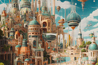 create science fiction city and cyberpunk art illustration