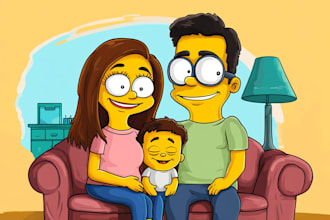 draw couple or family yellow cartoon characters