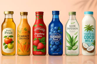 create juice, beverage and water bottle label design