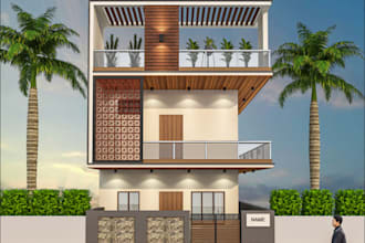 craft 3d house elevation,model realistic patio design,render cgi facade exterior