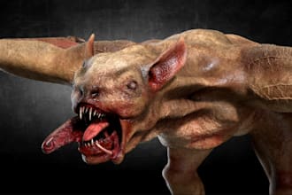 construct 3d monster,3d scary model,3d orc alien model ready for game,vrm, print
