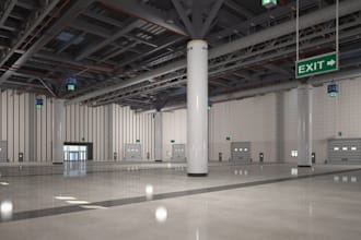 create 3d warehouse design, commercial building  for ai centre space