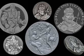 sculpt 3d coin model, 3d cnc design, 3d bas relief, printable coin, 3d medallion