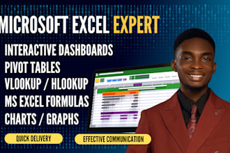 excel automation, data cleaning, graphs, pivot tables,  dashboard, vlookup