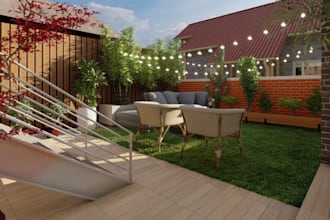 do 3d landscape, 3d patio, deck, floor, pool, garden, house architecture design