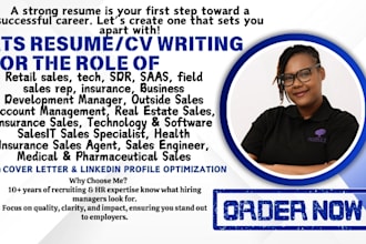 write ats resume for retails sales, tech, sdr, saas, field sales rep, insurance