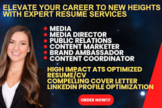 write a media, marketing,  public relations content marketer professional resume