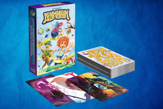 draw card game design, card illustration cardgame board game card box mockup