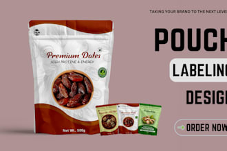 custom pouch label design, modern pouch packaging, food bag supplements design