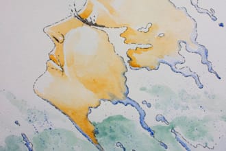 draw watercolor painting of nature and flower