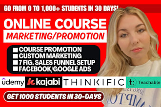 udemy online course promotion, kajabi teachable thinkific marketing sales funnel