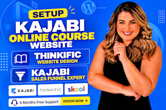 setup kajabi online course website thinkific website, kajabi sales funnel expert