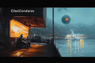 draw a cyberpunk futuristic landscape or sci fi concept