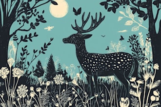 illustrate botanical and animal linocut illustration