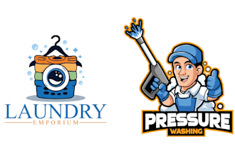 create amazing cartoon clean laundry logo