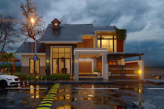 render cgi photorealistic house, modern villa exterior,room decor,interior model