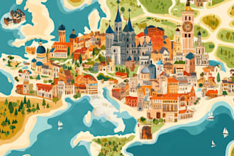 draw vector map illustrations and board maps, recreate maps