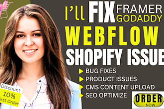 fix webflow website, godaddy framer landing page or shopify plus bug issues
