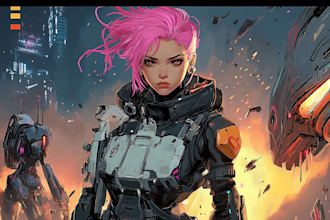 draw sci fi , cyberpunk , mecha, fantasy character design