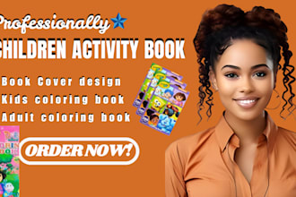 do children activity book, kids and adult coloring book cover design for KDP