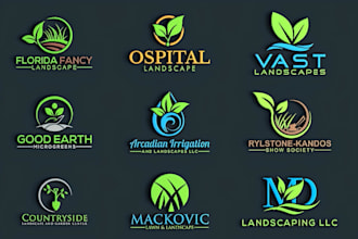 do modern landscaping, lawn care, mowing, farm and agriculture logo design