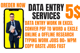 do fast data entry typing work job excel and word  data entry copy paste work