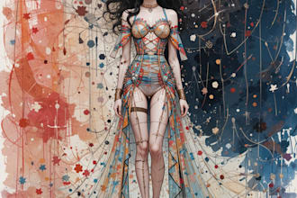 do a fashion illustration or sketch of a figure in clothes