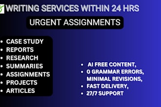 assist in case study, essay writing, reports, assignments, research and summary