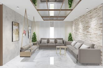 remodel 3d luxury apartment, retro cozy interior,cgi livingroom, kitchen render