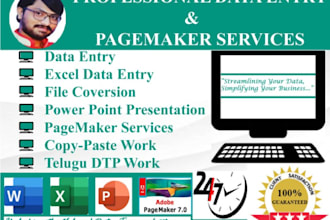 do data entry, file conversions, PPT, pagemaker, telugu dtp