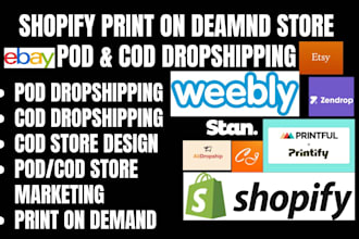 design build pod cod dropshipping website via printify shopify etsy ebay store